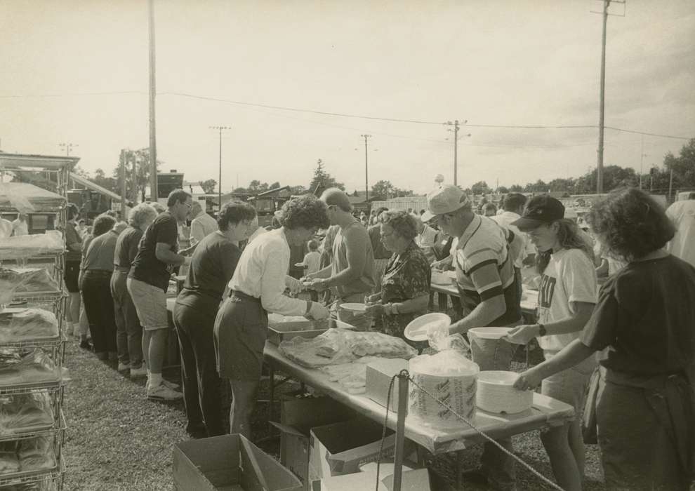 Food and Meals, Fairs and Festivals, correct date needed, Iowa, Civic Engagement, Iowa History, history of Iowa, Waverly Public Library, Cities and Towns, fairgrounds, volunteer, community meal, Portraits - Group, hotdog