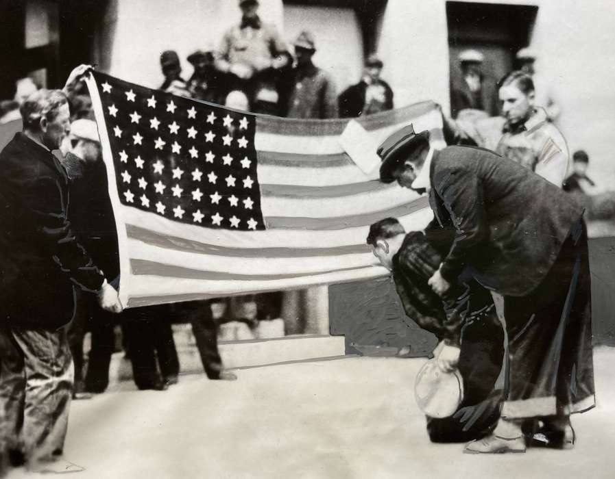 american flag, can't confirm date and or location, correct date needed, Civic Engagement, Iowa History, Iowa, Witt, Bill, history of Iowa, IA