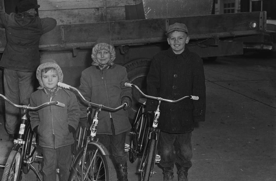 Portraits - Group, history, Holidays, Photos, Outdoor Recreation, winter coat, Children, smiles, Iowa, IA, Motorized Vehicles, United States, ia, bicycle, truck, Coon Rapids Enterprise, historic, children, Coon Rapids