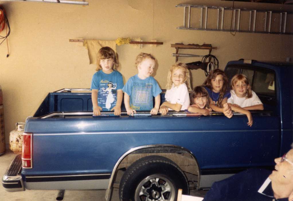 garage, truck, Walker, Erik, history of Iowa, Iowa, Children, Iowa History, chevy, Portraits - Group, chrome, Motorized Vehicles, Cedar Falls, IA, chevrolet