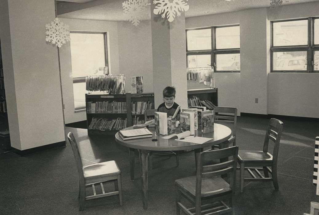 Shell Rock, IA, Waverly Public Library, Winter, Children, table and chairs, bookshelf, book, Iowa History, Leisure, table, boy, chair, Iowa, history of Iowa, snowflake