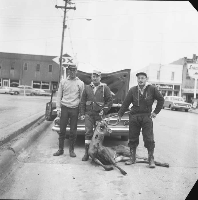 dead deer, Portraits - Group, Iowa, IA, United States, cigarette, Photos, historic, Coon Rapids, history, Animals, ia, Coon Rapids Enterprise, Outdoor Recreation, deer, boots