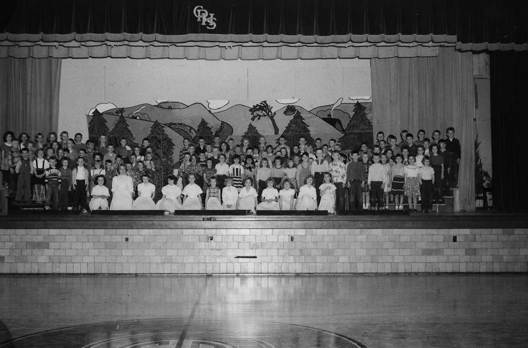Portraits - Group, Schools and Education, history, Holidays, Photos, stage, Children, curtain, gym, Iowa, IA, show, United States, ia, Coon Rapids Enterprise, historic, performance, children, Coon Rapids