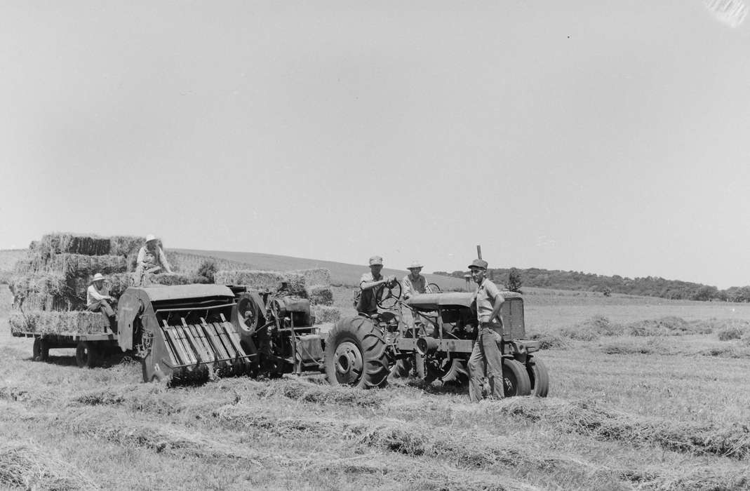 Portraits - Group, open fields, farming, history, Photos, Farming Equipment, hay bails, Iowa, IA, Motorized Vehicles, United States, ia, farm equipment, Coon Rapids Enterprise, historic, Landscapes, Coon Rapids, Farms