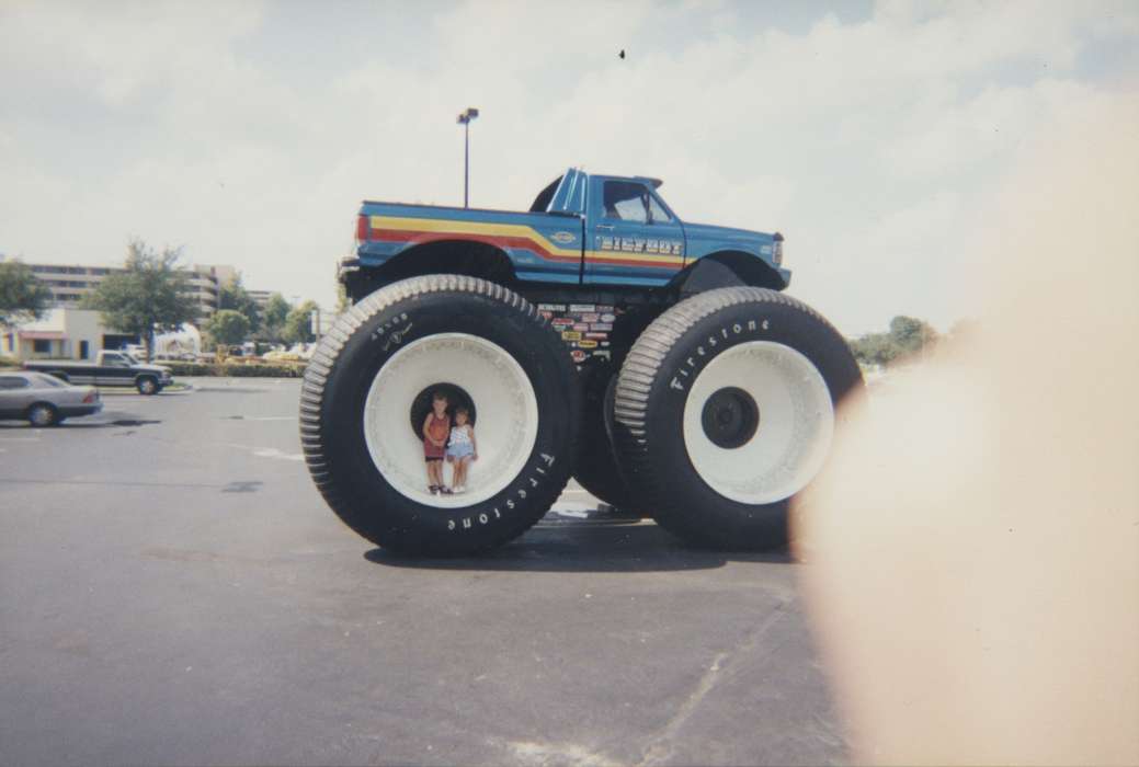 history of Iowa, monster truck, Rossiter, Lynn, firestone, FL, Iowa History, Travel, Portraits - Group, bigfoot, Iowa, Motorized Vehicles, ford, tires, Children