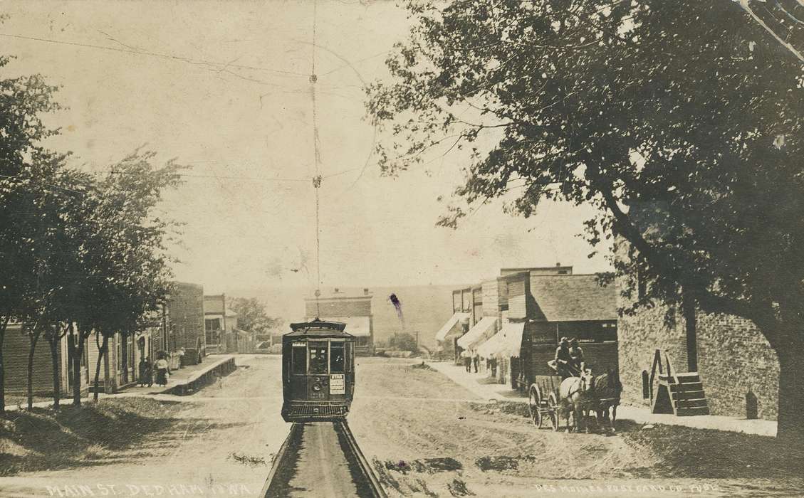 cart, horse, Animals, correct date needed, Businesses and Factories, Cities and Towns, Coon Rapids Enterprise, dirt road, Portraits - Group, Main Streets & Town Squares, Labor and Occupations, trolley, awning