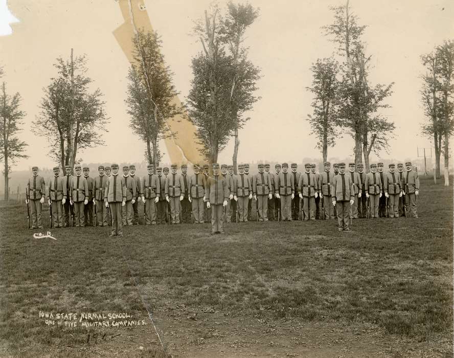 military training, Iowa History, iowa state normal school, history of Iowa, battalion, UNI Special Collections & University Archives, uni, Military and Veterans, Schools and Education, Iowa, university of northern iowa