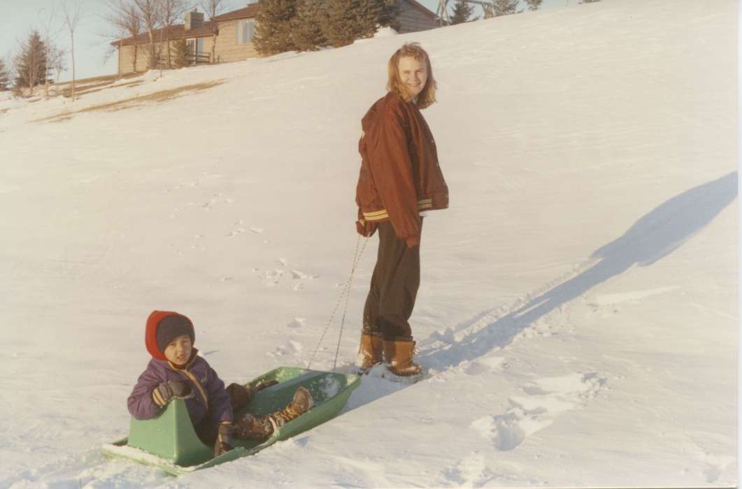 snow, Kann, Rodney, Portraits - Individual, Outdoor Recreation, Iowa History, Winter, Iowa, history of Iowa, Mason City, IA, sled