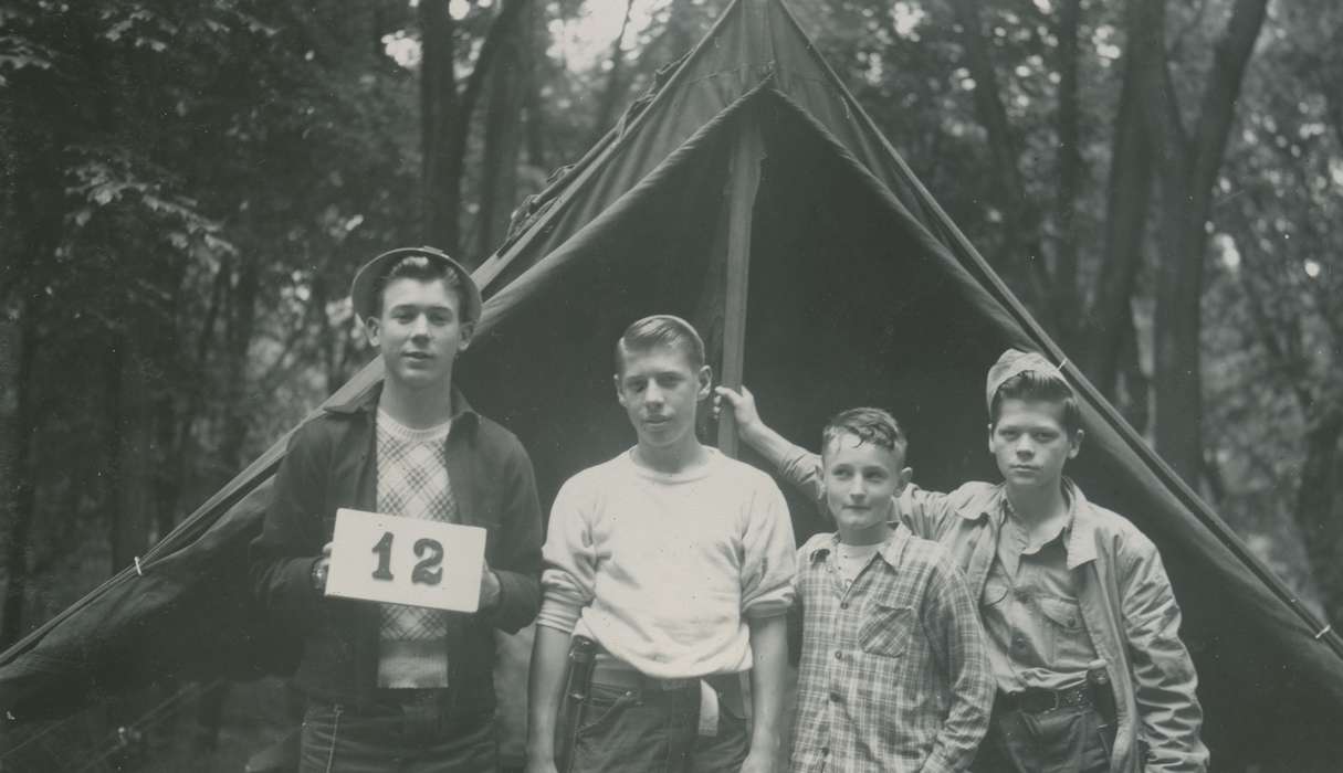 tent, Iowa History, boy scouts, history of Iowa, Portraits - Group, Iowa, McMurray, Doug, Clear Lake, IA, Children