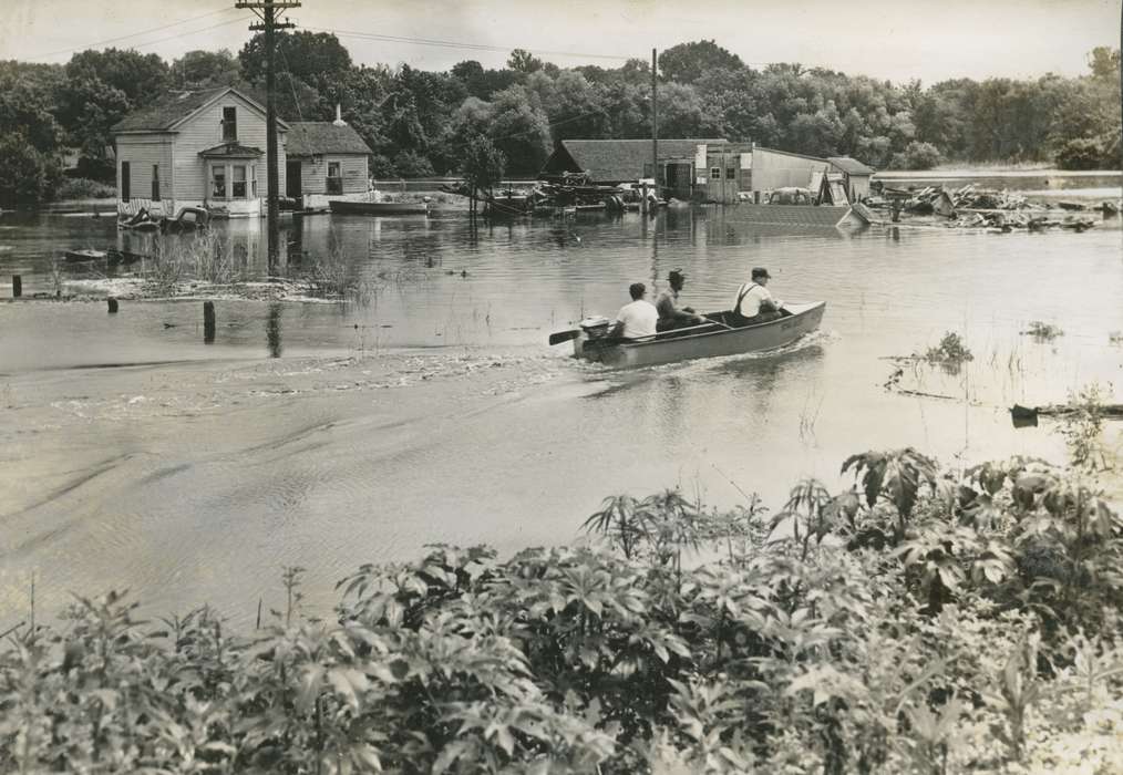 Floods, Iowa History, history of Iowa, Iowa, boat, Motorized Vehicles, Webster City, IA, McMurray, Doug