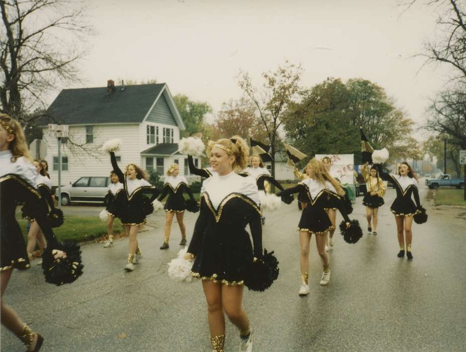 Schools and Education, Main Streets & Town Squares, parade, Hewitt, Angie, Entertainment, Iowa History, cheerleader, Waverly, IA, Cities and Towns, Iowa, uniform, pom poms, history of Iowa