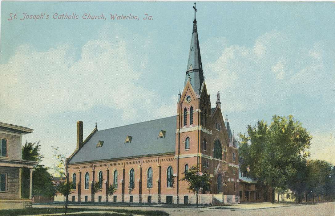 catholic church, ia, IA, history, postcard, Religious Structures, Waterloo, historic, church, Olsson, Ann and Jons, Iowa, Black Hawk, United States, Photos