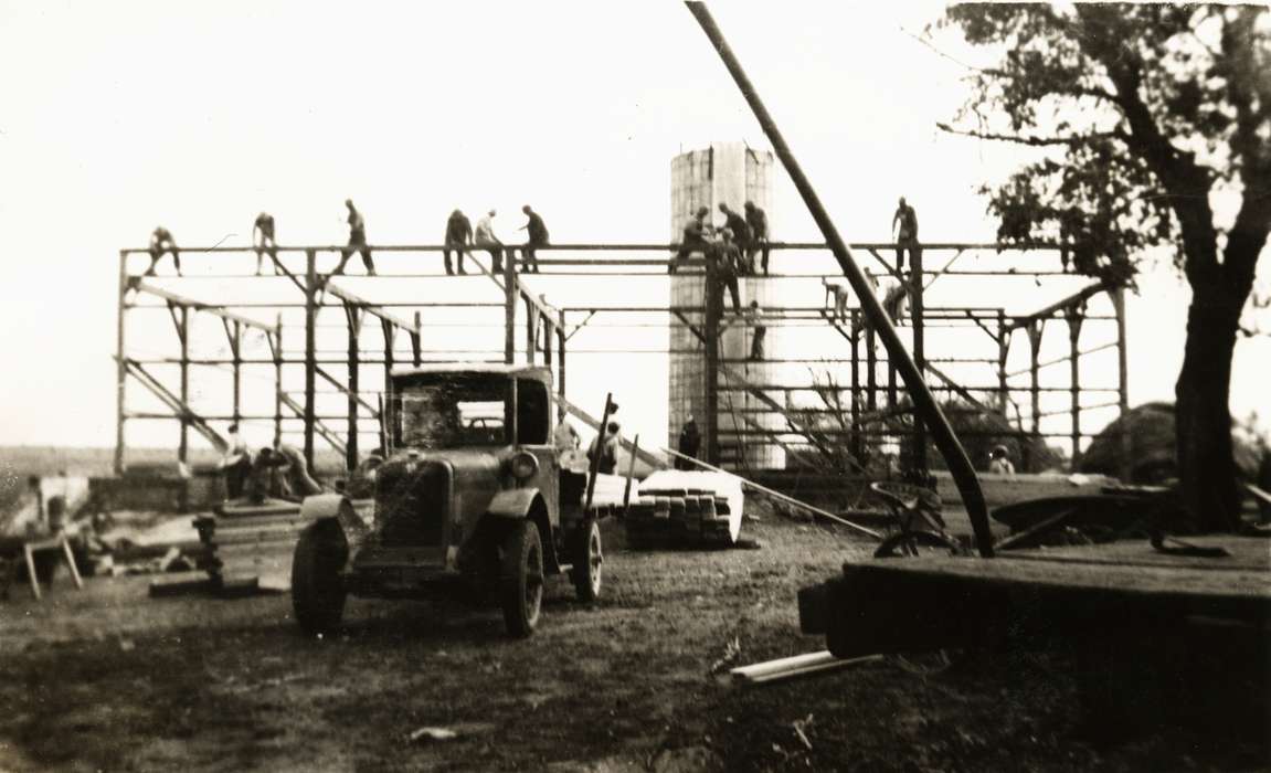 construction crew, Labor and Occupations, history of Iowa, car, Iowa, Iowa History, construction, Hawkeye, IA, Motorized Vehicles, Barns, Gary, Stacy A.