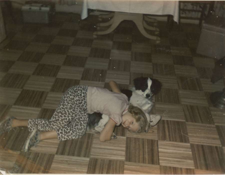 dog, Edmund, Sharon, floor, Animals, Travel, Children, Iowa History, MN, girl, cuddle, Iowa, history of Iowa