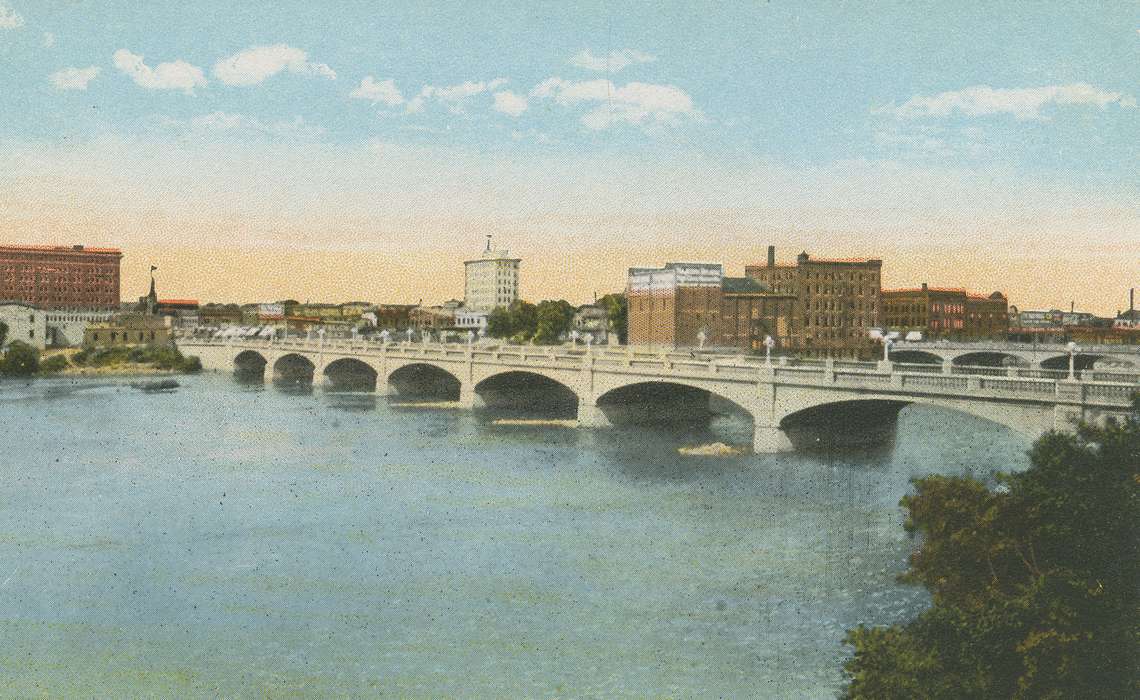 ia, river, IA, history, postcard, bridge, Cities and Towns, Waterloo, historic, Lakes, Rivers, and Streams, Olsson, Ann and Jons, Iowa, Black Hawk, United States, Photos