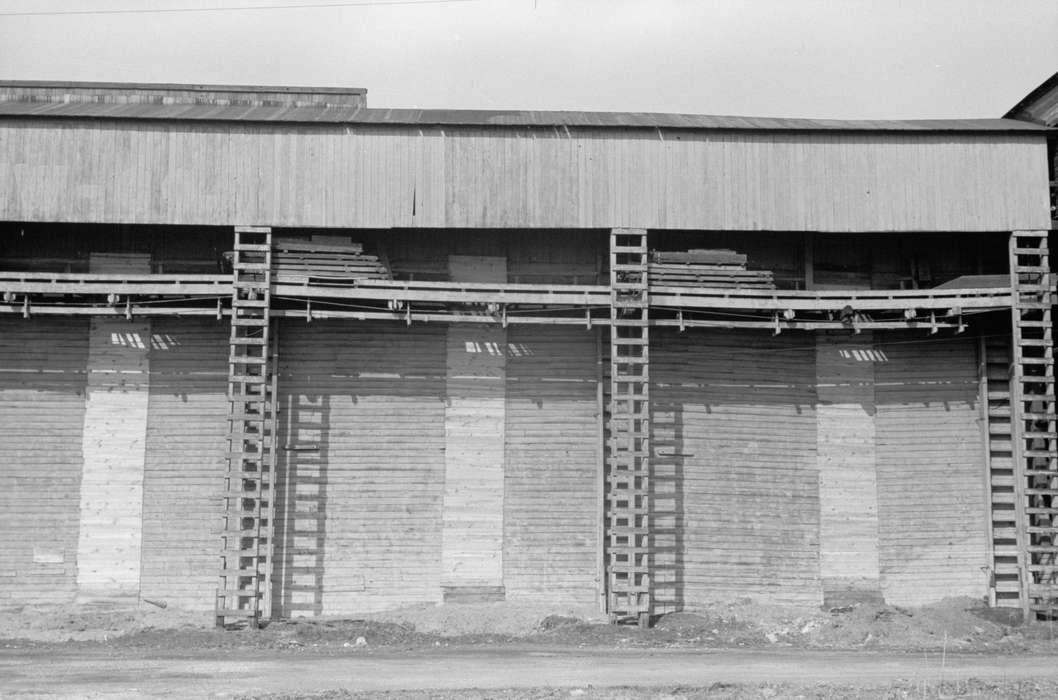 ladders, Businesses and Factories, history of Iowa, Iowa History, ice plant, Library of Congress, wooden building, Iowa