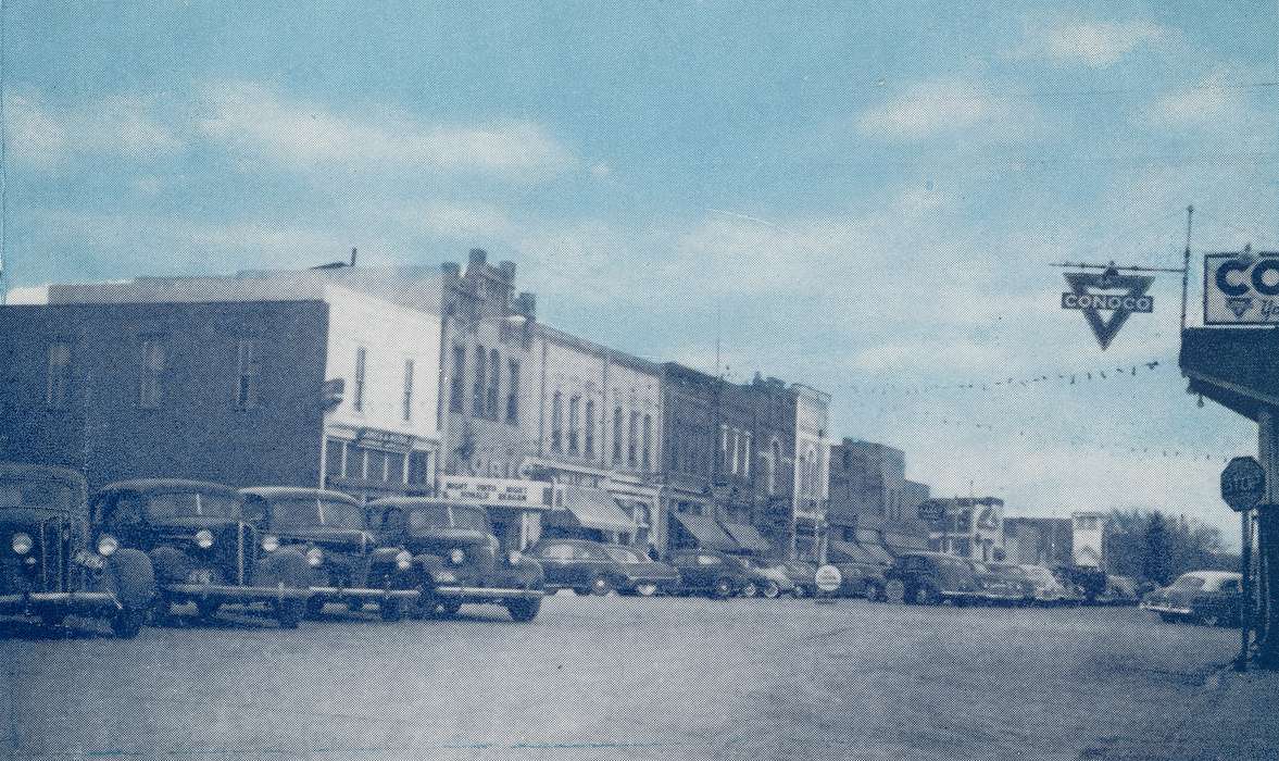 Motorized Vehicles, sign, correct date needed, Businesses and Factories, Cities and Towns, Coon Rapids Enterprise, Main Streets & Town Squares, car, brick building