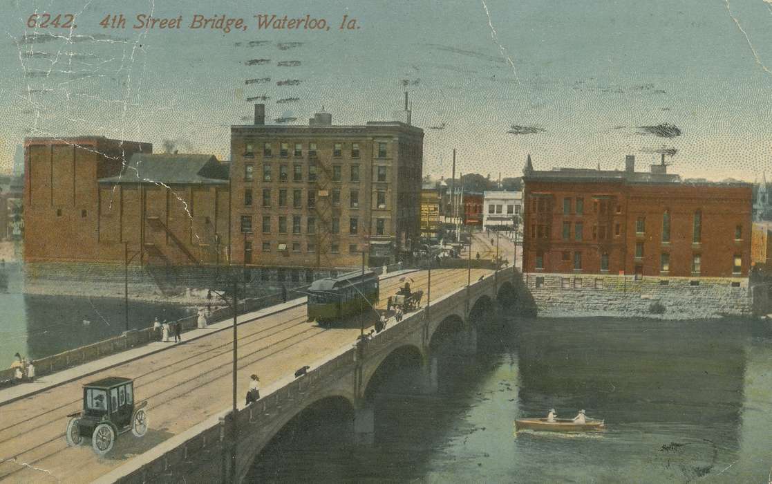 ia, river, IA, history, postcard, bridge, Cities and Towns, Waterloo, historic, Lakes, Rivers, and Streams, Olsson, Ann and Jons, Iowa, Black Hawk, United States, Photos