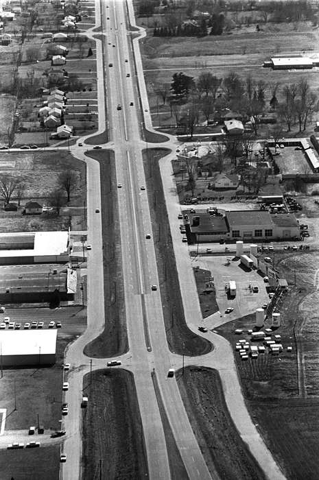 history of Iowa, Aerial Shots, Iowa History, Cities and Towns, parking lot, highway, Ottumwa, IA, Iowa, Lemberger, LeAnn