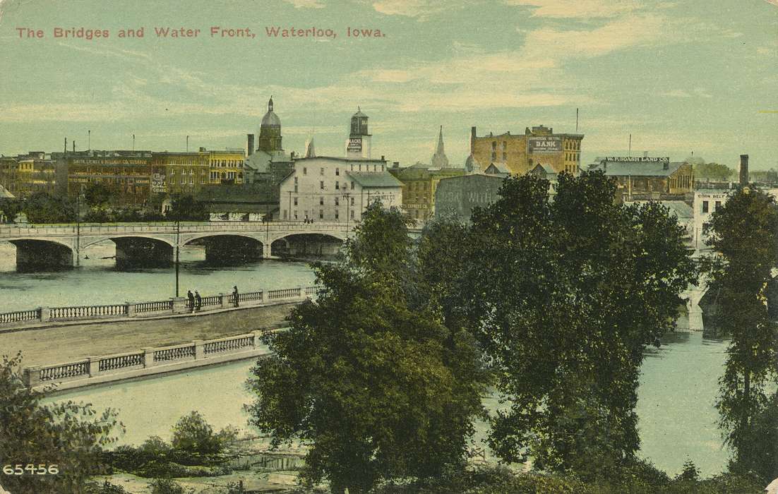 ia, river, IA, history, postcard, bridge, Cities and Towns, Waterloo, historic, Lakes, Rivers, and Streams, Olsson, Ann and Jons, Iowa, Black Hawk, United States, Photos