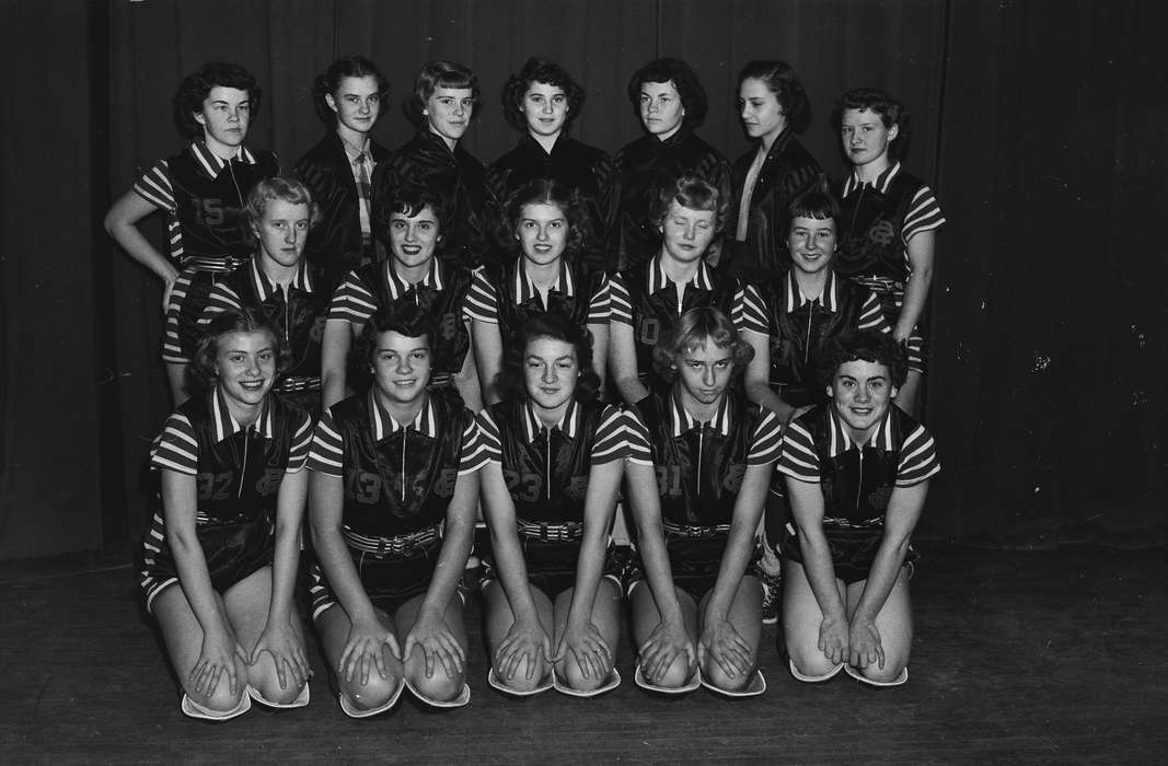 Portraits - Group, stripes, history, Photos, Children, knee pads, girl's basketball, smiles, Iowa, IA, basketball team, Sports, United States, basketball uniform, ia, Coon Rapids Enterprise, historic, Coon Rapids