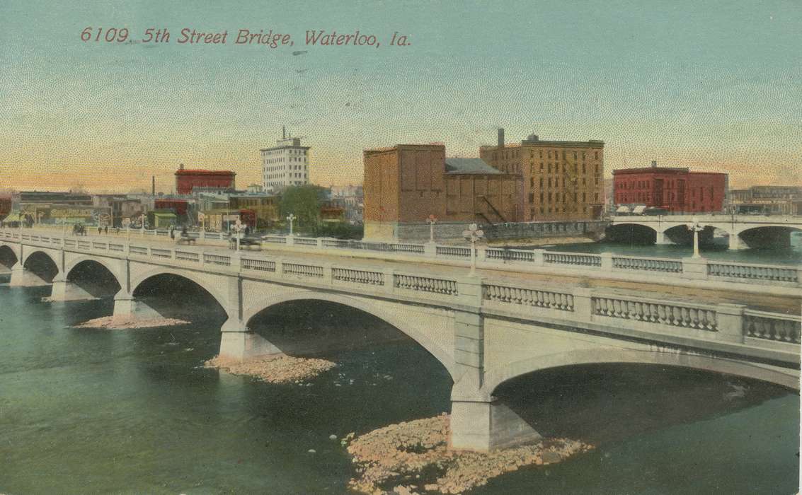 ia, river, IA, history, postcard, bridge, Cities and Towns, Waterloo, historic, Lakes, Rivers, and Streams, Olsson, Ann and Jons, Iowa, Black Hawk, United States, Photos