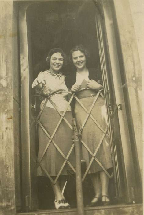 Chicago, IL, Fairs and Festivals, sisters, saddle shoes, smiles, t-strap, Hilmer, Betty, Iowa History, skirt, Portraits - Group, woman, Iowa, history of Iowa