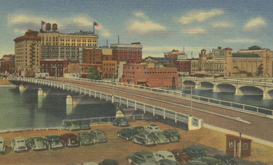 United States, Waterloo, river, bridge, postcard, Iowa, Cities and Towns, Black Hawk, history, Photos, IA, ia, Lakes, Rivers, and Streams, historic, Olsson, Ann and Jons