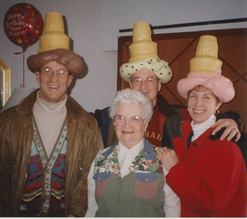 silly, hat, Brechwald, Linda, costume, Iowa History, Kansas City, MO, Travel, Portraits - Group, Iowa, ice cream, Leisure, birthday, history of Iowa