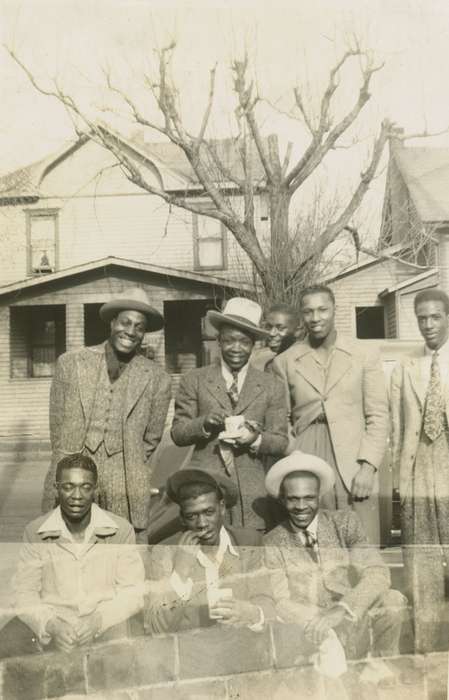hat, friends, People of Color, cup of coffee, Iowa History, Waterloo, IA, group, Portraits - Group, Iowa, fall, african american, suits, history of Iowa, Pearson, Mike