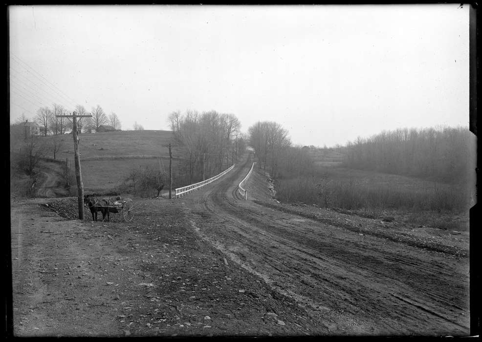 history of Iowa, Spring Hill, CT, road, horse, Iowa History, Archives & Special Collections, University of Connecticut Library, Iowa, dirt