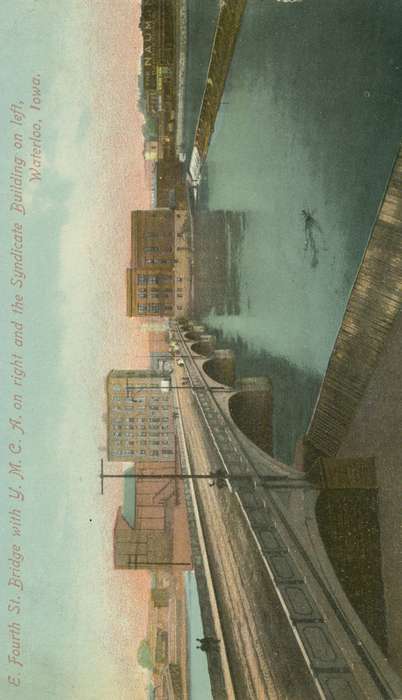 ia, river, IA, history, postcard, bridge, Cities and Towns, Waterloo, historic, Lakes, Rivers, and Streams, Olsson, Ann and Jons, Iowa, Black Hawk, United States, Photos