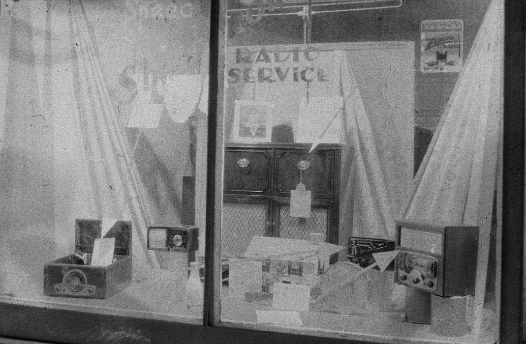 storefront, United States, history, ia, Photos, Labor and Occupations, Coon Rapids Enterprise, historic, Iowa, IA, radio, window, Coon Rapids