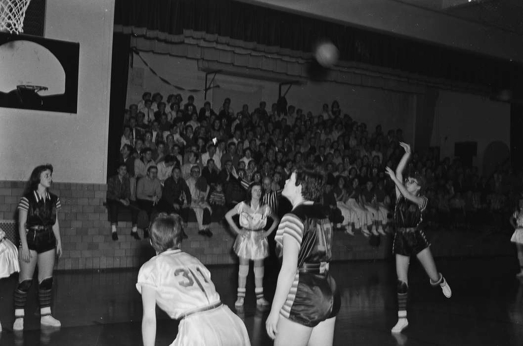 Schools and Education, history, basketball players, Photos, Children, girl's basketball, crowd, Iowa, IA, Sports, United States, ia, Coon Rapids Enterprise, historic, blur, gymnasium, flash, Coon Rapids