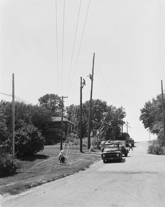 Coon Rapids, Labor and Occupations, history, historic, road, Cities and Towns, utility truck, United States, IA, tree, Iowa, Coon Rapids Enterprise, Photos, ia, power line