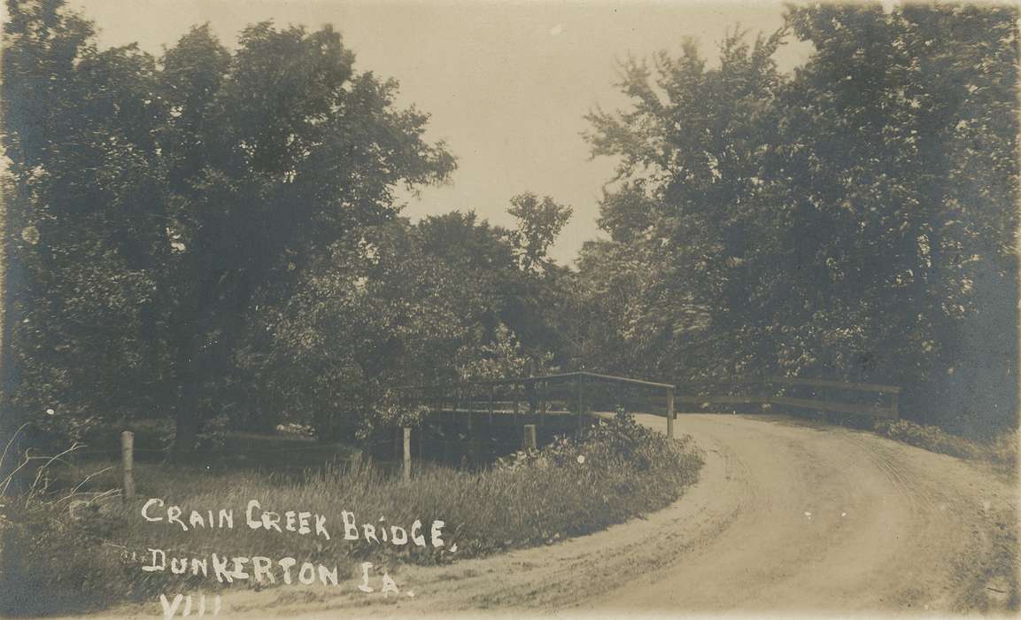 Lakes, Rivers, and Streams, bridge, postcard, Iowa History, Shaulis, Gary, creek, Iowa, history of Iowa