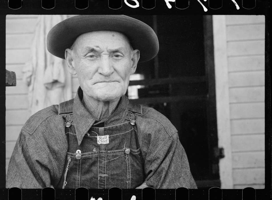 Library of Congress, overalls, man, Portraits - Individual, railroad, older, history of Iowa, elderly, Iowa, old, wrinkles, hat, Iowa History