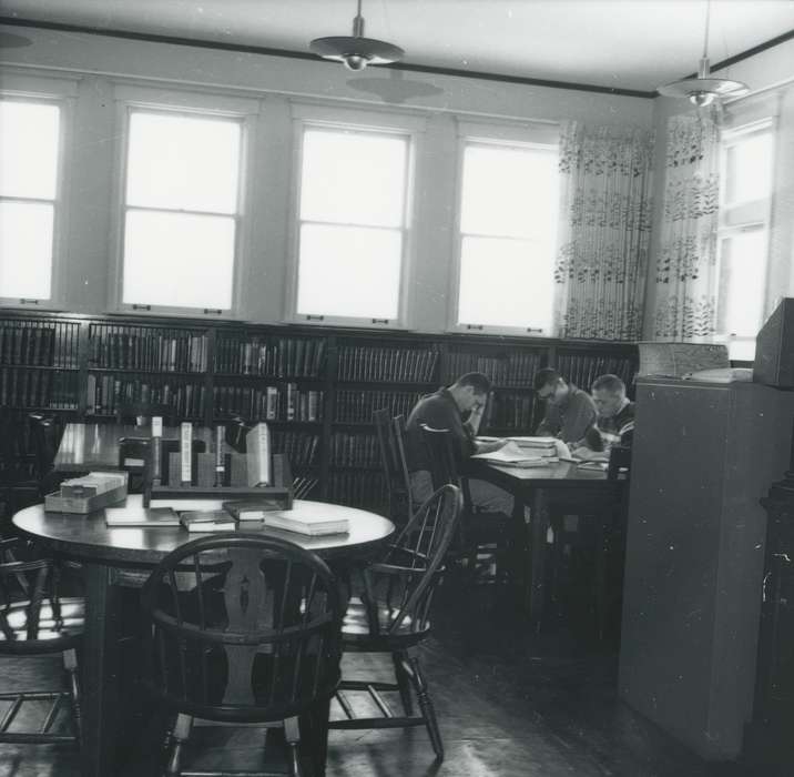 Waverly Public Library, Schools and Education, table and chairs, bookshelf, Iowa History, students, library, studying, books, Iowa, history of Iowa