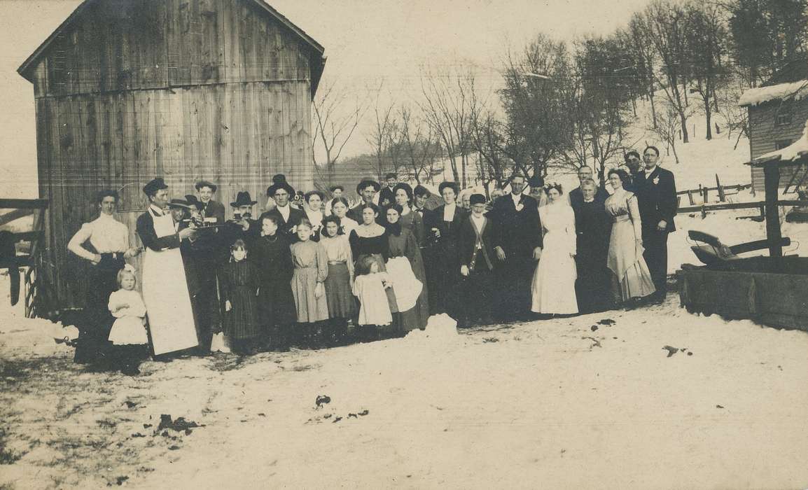 edwardian, Portraits - Group, Black Hawk, Iowa, Children, dresses, history, Families, victorian, tuxedo, O'Brink, Lisa, wedding, Weddings, Waterloo, Winter, dress, reception, barn, snow, ia, detachable collar, historic, United States, high collar, Photos, IA, suit, apron