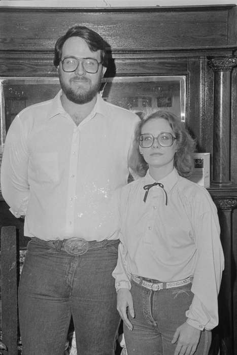 Portraits - Group, Businesses and Factories, Iowa, Coon Rapids, United States, historic, history, Coon Rapids Enterprise, big glasses, Photos, IA, man and woman, ia