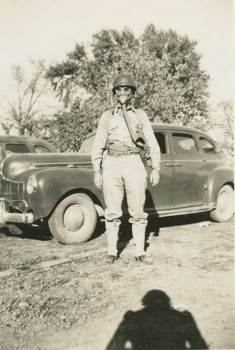 Military and Veterans, Iowa History, car, Vanderah, Lori, Portraits - Individual, Iowa, gas mask, USA, history of Iowa, Motorized Vehicles