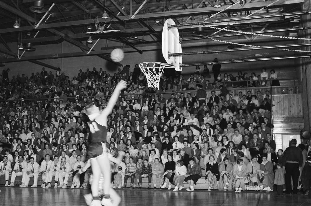 Schools and Education, history, basketball players, basketball court, Photos, Children, crowd, Iowa, IA, Sports, United States, basketball uniform, basketball hoop, ia, Coon Rapids Enterprise, historic, blur, gymnasium, Coon Rapids