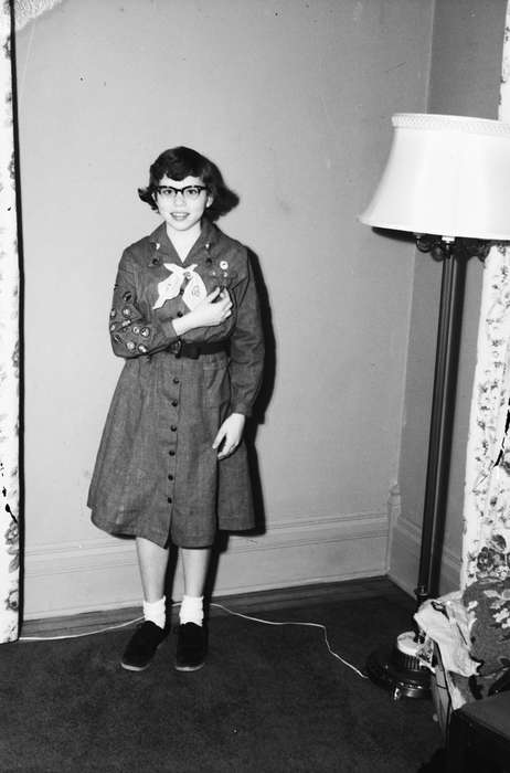 uniform, ia, Photos, Children, girl scout, United States, Coon Rapids, IA, Iowa, historic, glasses, Portraits - Individual, history, girl, lamp, Coon Rapids Enterprise