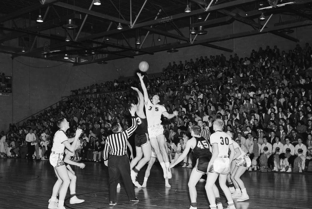 Schools and Education, history, basketball players, basketball court, Photos, Children, referee, crowd, Iowa, scoreboard, IA, Sports, United States, basketball uniform, ia, Coon Rapids Enterprise, historic, gymnasium, Coon Rapids
