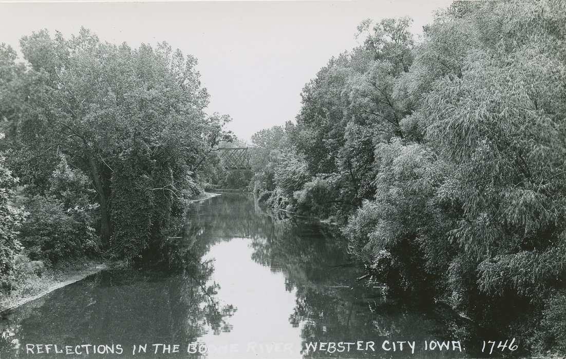 Landscapes, Iowa, Iowa History, reflection, bridge, history of Iowa, Webster City, IA, Lakes, Rivers, and Streams, Palczewski, Catherine, river