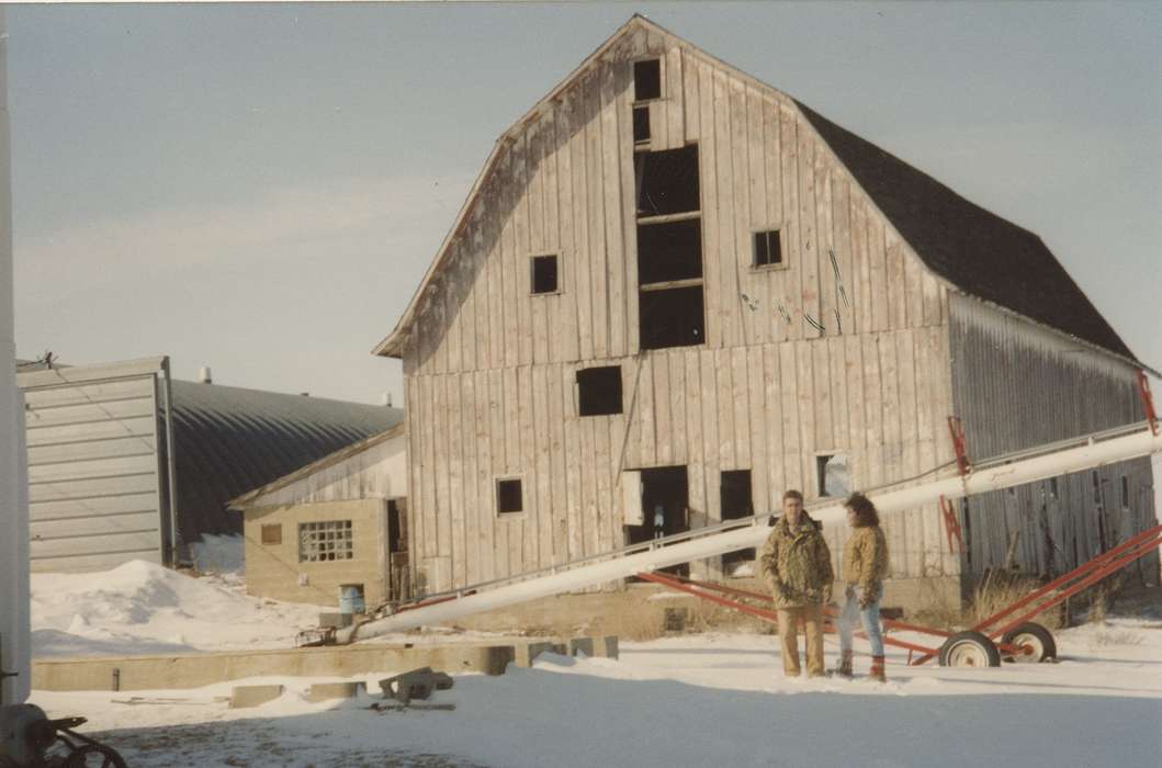 Portraits - Group, snow, Farms, Iowa History, history of Iowa, Barns, january, Winter, Iowa, outside, old barn, Speltz, Mark, New Hampton, IA, Farming Equipment