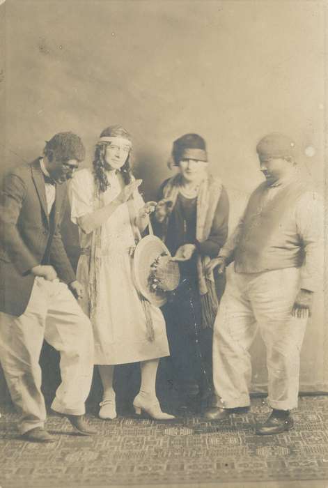 minstrel, history of Iowa, stereotype, costumes, cross dressing, stereotype of african american, Portraits - Group, Waverly Public Library, Entertainment, Iowa, Waverly, IA, Iowa History, blackface