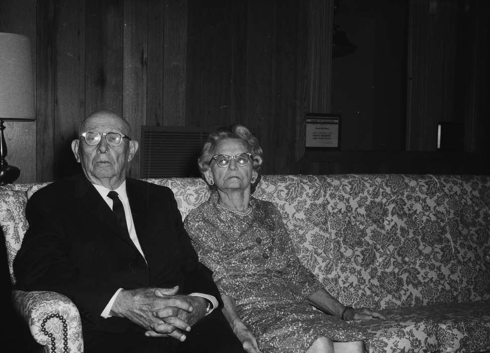 Portraits - Group, living room, glasses, Iowa, couple, IA, United States, frown, Photos, historic, Coon Rapids, history, ia, Coon Rapids Enterprise, formal attire, Homes