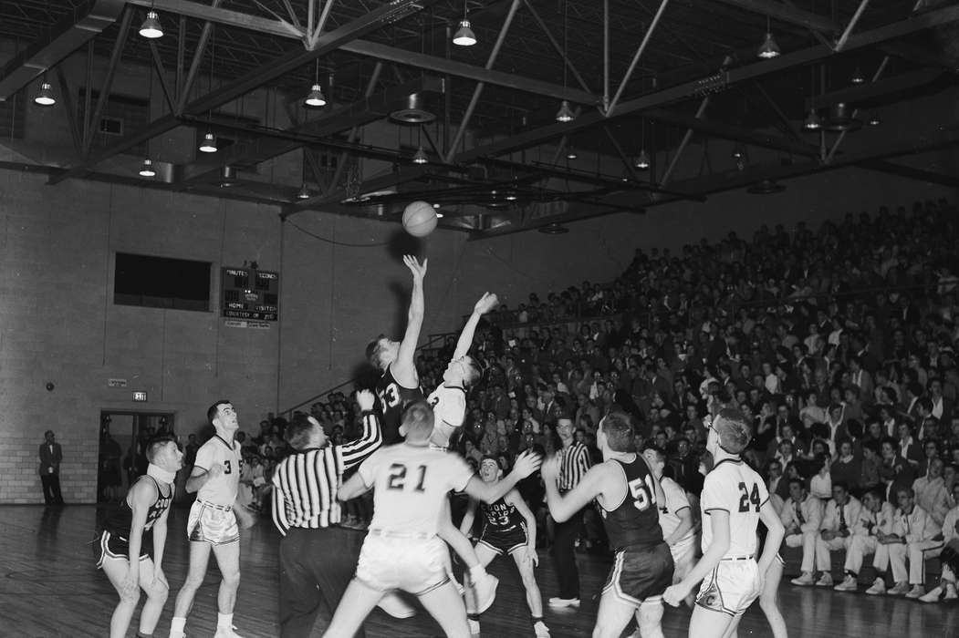 Schools and Education, history, basketball players, basketball court, Photos, Children, referee, crowd, Iowa, scoreboard, IA, Sports, United States, basketball uniform, ia, Coon Rapids Enterprise, historic, gymnasium, Coon Rapids
