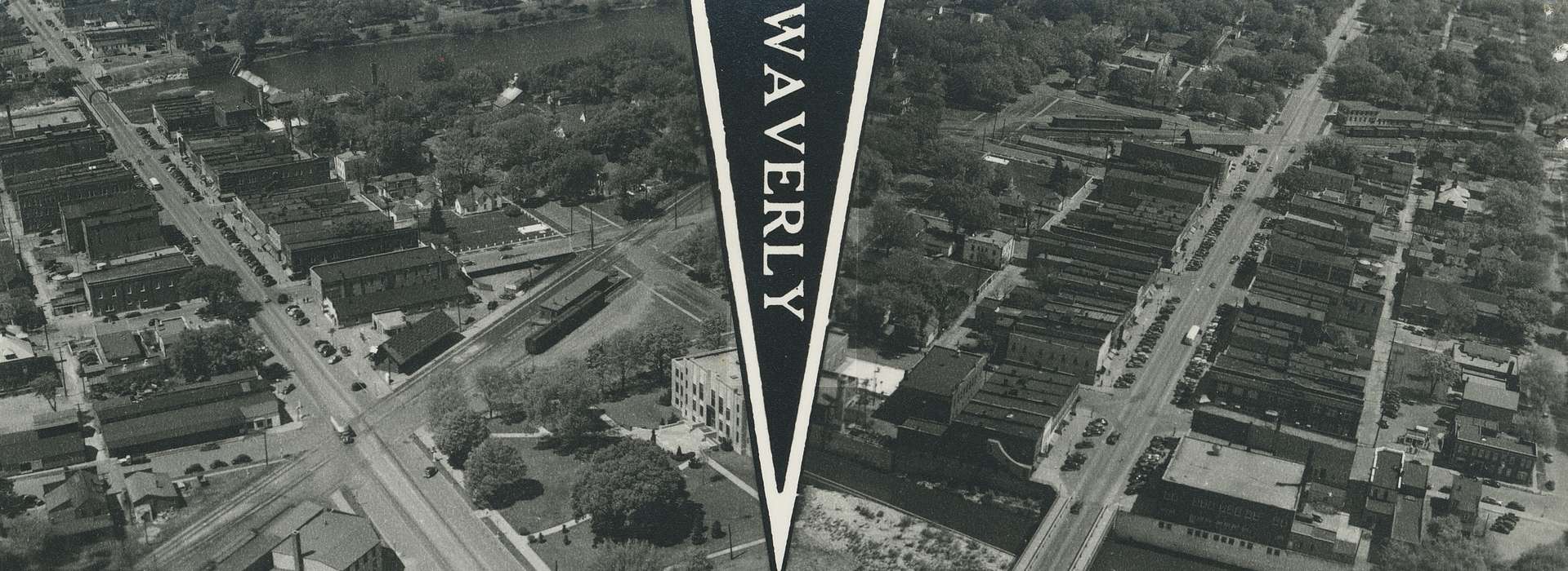 ia, correct date needed, car, Cities and Towns, tracks, Motorized Vehicles, Iowa, Main Streets & Town Squares, Bremer, historic, train, Photos, history, buildings, Aerial Shots, Meyer, Mary, Waverly, road, cars, street, United States, building, IA